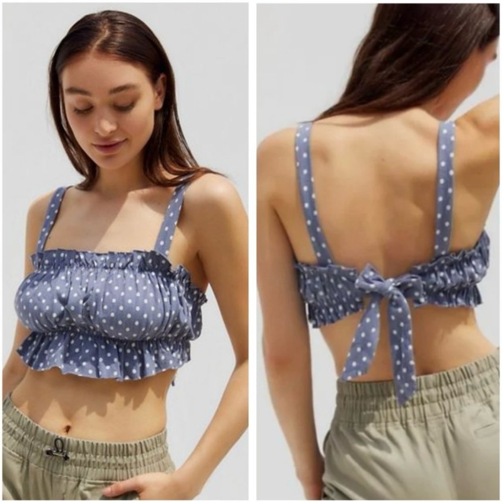 Urban Outfitters Blue and White Smocked Crop Tank Top